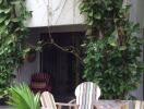 Outdoor patio with furniture and greenery