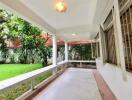 Covered outdoor patio area with garden view