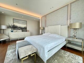 Spacious modern bedroom with furnishings