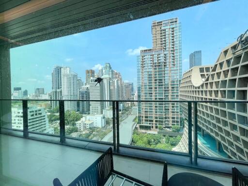 View from balcony of modern city buildings