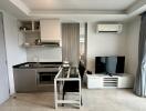 Compact kitchen and dining area with modern amenities