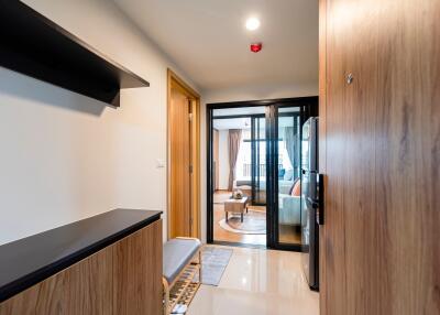 Modern hallway leading to a living room