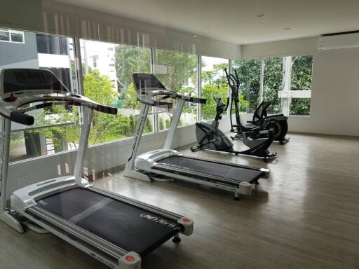 Apartment gym with exercise equipment