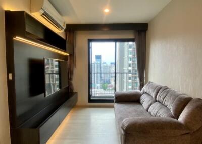 Modern living room with a view of the city