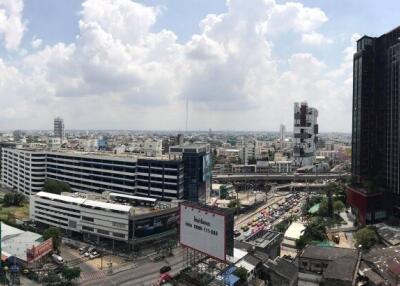 Cityscape with tall buildings and city infrastructure