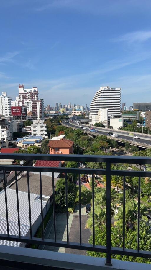 View of cityscape from balcony