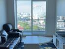 Living room with a city view and modern furniture