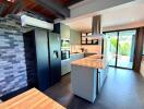 Modern kitchen with island and outdoor view