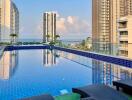 Rooftop pool area with scenic city view