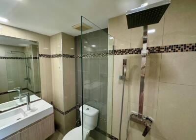 Modern bathroom with glass shower enclosure