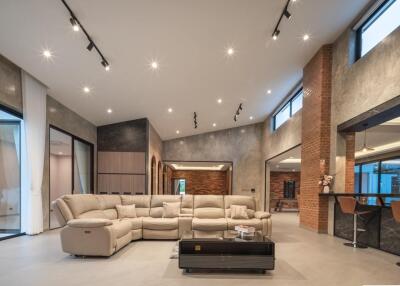 Modern living room with sectional sofa and open floor plan