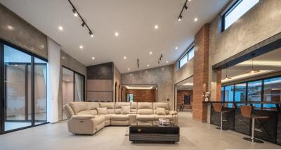 Modern living room with sectional sofa and open floor plan