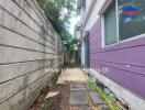 Narrow Backyard with Concrete Wall and Pathway