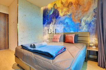 Bedroom with artistic wall mural