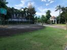 Outdoor basketball court and garden area