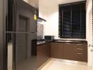 Modern kitchen with dark cabinets and appliances