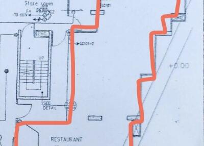 Architectural floor plan of a building with marked section