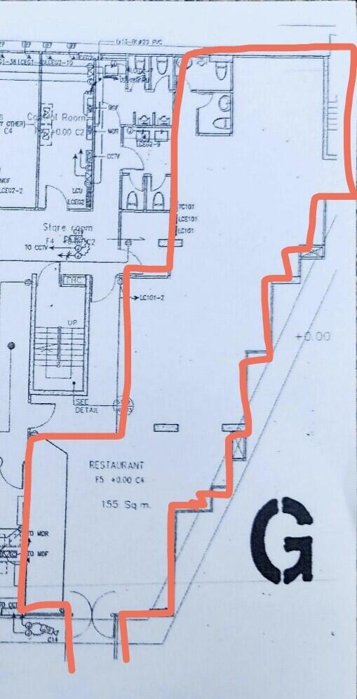 Annotated building floor plan with marked section