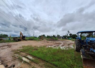 Outdoor building site with construction machinery