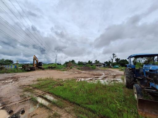 Outdoor building site with construction machinery