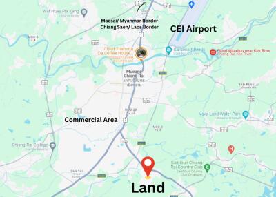 Map showing location of land in relation to key landmarks such as the airport, commercial area, and borders