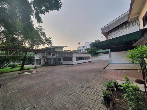 Spacious outdoor area with greenery