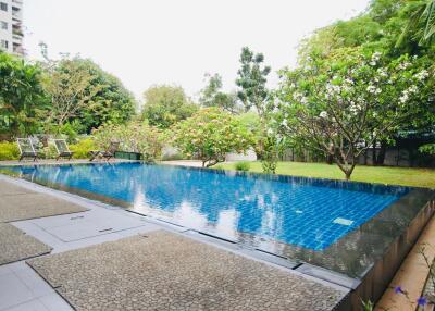 Outdoor pool and garden area