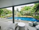 Covered patio with pool view