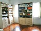 Storage space with shelving units and drawers