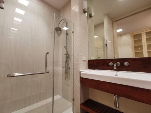 Modern bathroom with glass shower and vanity