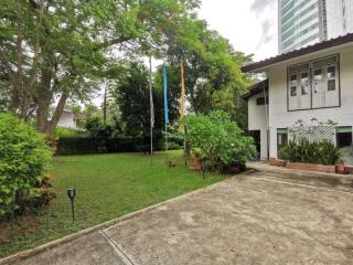 Garden with lawn and surrounding greenery