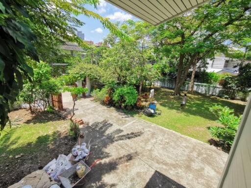 Spacious backyard with greenery and paved area