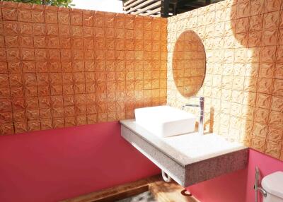 Bathroom with modern sink and decorative tiles