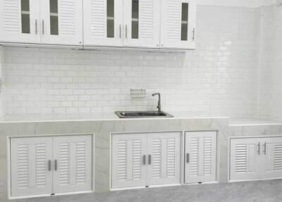 Modern white kitchen with cabinets and a sink