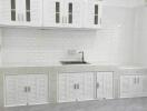 Modern white kitchen with cabinets and a sink