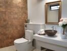 Modern bathroom with wooden accent wall