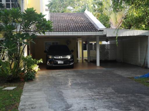 Front view of the building with garage