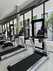 Modern gym facility with treadmills and large windows