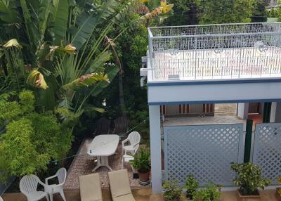 Outdoor seating area with garden