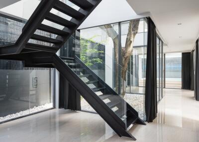 Modern building interior with a stylish staircase