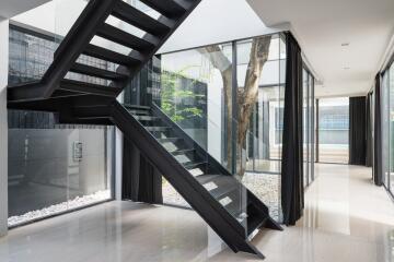 Modern building interior with a stylish staircase