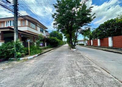 Residential street with houses and trees