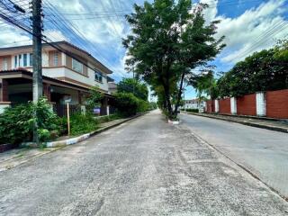 Residential street with houses and trees