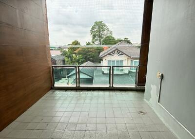 Spacious balcony with city view