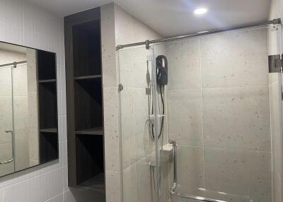 Modern bathroom with glass shower enclosure