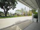 view of garden and playground from porch