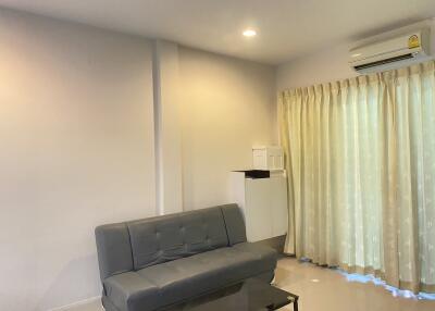 Living room with grey sofa and air conditioner