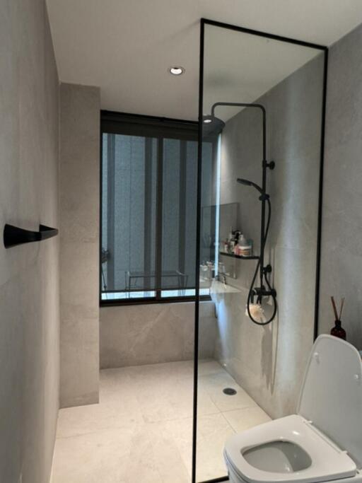 Modern bathroom with shower and toilet