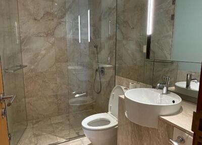 Modern bathroom with glass shower enclosure