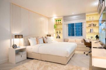 Modern and cozy bedroom with lighting